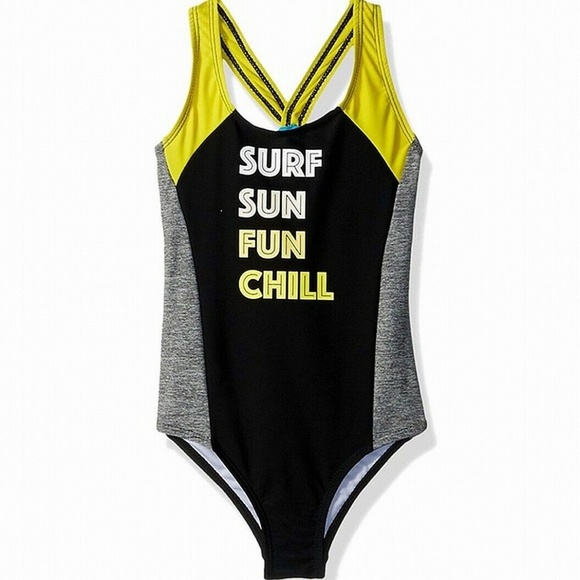 BIG CHILL BLACK/YELLOW ONE PIECE SWIMWEAR GIRLS 14 - Picture 6 of 6